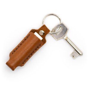 Leather Chapstick Keychain Holder - Whiskey Cognac